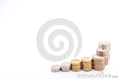 Step up of coins stack in progessive growth money Stock Photo