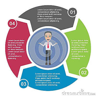 4 step vector element in four colors with labels, infographic diagram. Business concept of 3 steps or options with businessman n Vector Illustration