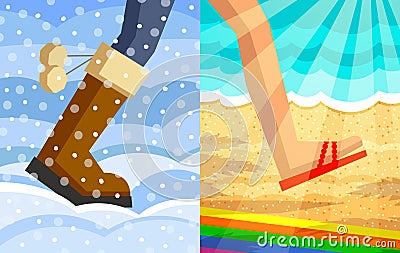 Step from winter to summer Vector Illustration