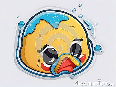 Quacktastic Expressions: Contour Cartoon Stickers of Ducks with Big Eyes, Crying, and Happy Moments Stock Photo
