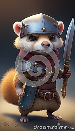 Cute Ferret Animal Warrior 3D Game Model Generative AI Stock Photo