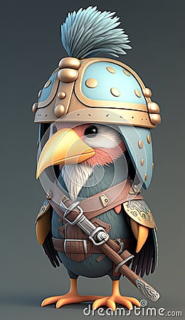 Cute Heron Animal Warrior 3D Game Model Generative AI Stock Photo