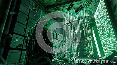 Digital Dystopia: Green Code Chaos Stock Photo