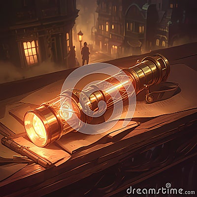 Steampunk Flashlight: A Journey Through Time Stock Photo