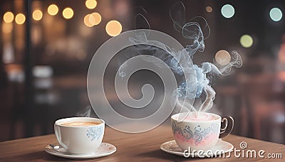 Intricate Neon Latte Art: Cozy Cafe Chronicles Stock Photo