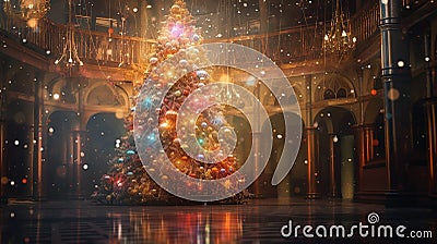 Enchanting Christmas Magic - Adorned Tree in a Blurred Light Aura Stock Photo