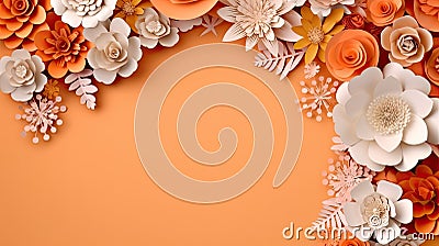 Paper Blooms: A Romantic Floral Frame for Special Occasions with orange background copy space Stock Photo