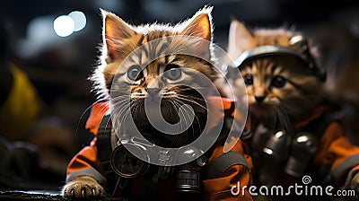 Inquisitive Explorer: A Cat in Orange Jumpsuit with Camera Embarking on an Adventurous Journey AI Generated Cartoon Illustration