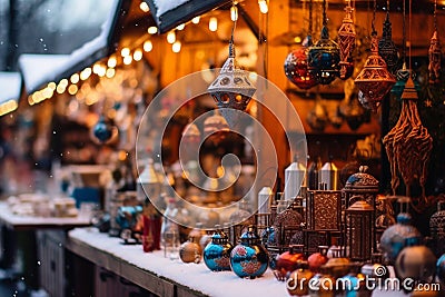 Holiday Market Extravaganza Handmade Ornaments and Gifts Stock Photo
