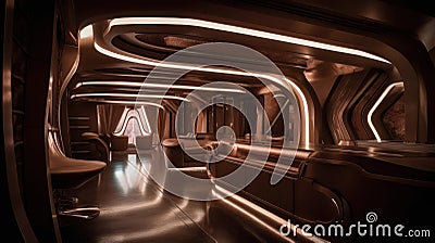 Luxurious Futuristic Interior: Cream and Brown Design Stock Photo