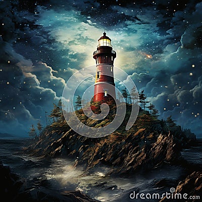 Starry Lighthouse Stock Photo