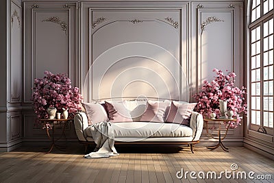 Victorian Elegance: Living Room Mockup in Victorian Style with Blank Photo Frame Stock Photo