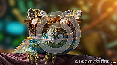 Glasses of Enchantment: A Yemen Chameleon's Unique Style Stock Photo