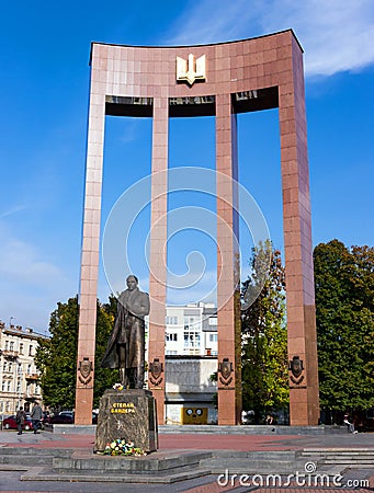 Stepan Bandera Monument, Lviv Editorial Stock Photo