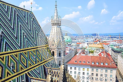 Stephansdom cathedral from its top in Vienna, Austria Stock Photo