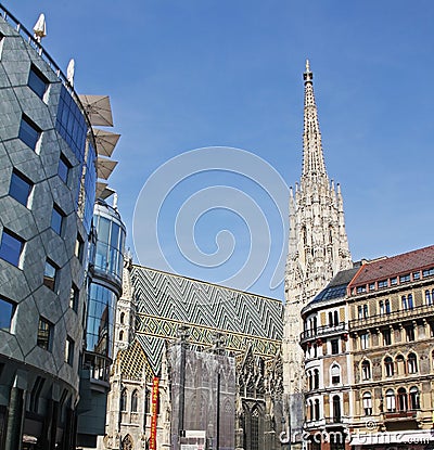 Stephansdom and Haas Haus Stock Photo