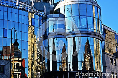Stephansdom reflection on Haas-Haus in Wien Editorial Stock Photo