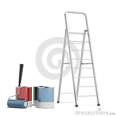 Stepladder and paint Stock Photo