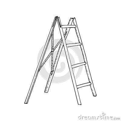 Stepladder sketch. Hand drawn stair, step ladder, rung ladder Black sketch style illustration, isolated on white Vector Illustration