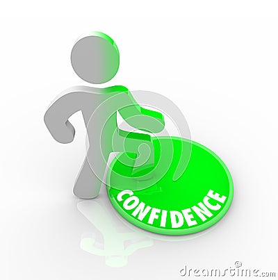Stepping Onto the Confidence Button Stock Photo