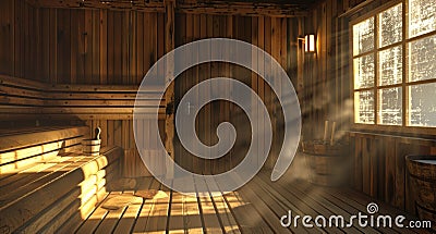 Stepping into a sauna on a chilly day feeling the heat immediately envelope your body and relieve any tension or Stock Photo