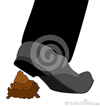 Stepping on shit. Shoes and turd. footwear and poop isolated Vector Illustration
