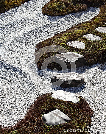 Stepping stones in zen garden Stock Photo