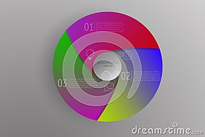 3 steps circular business infographics with colorful gradients. Vector Illustration