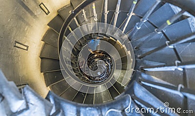 311 steps of the corkscrew stairs of the Monument building in London - LONDON, ENGLAND - SEPTEMBER 14, 2016 Editorial Stock Photo