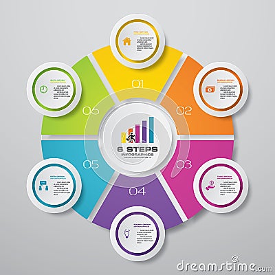 6 steps cycle chart infographics elements. Vector Illustration