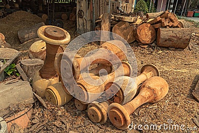 .Steps for decorating wood surfaces to be smooth. Stock Photo