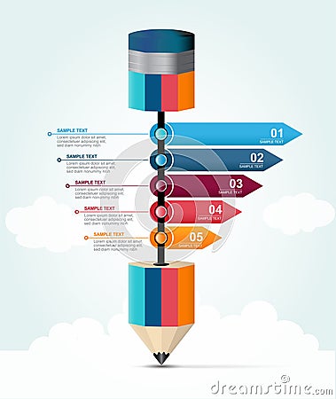 5 Steps education pencil infographics option to success business and education learning. Stock Photo