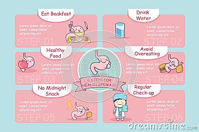 6 steps for health stomach Vector Illustration