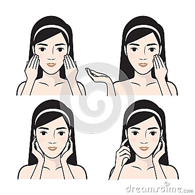 Steps how to facial care.Vector illustration Vector Illustration