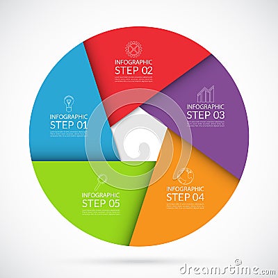 5 steps infographic circle template in material style Vector Illustration