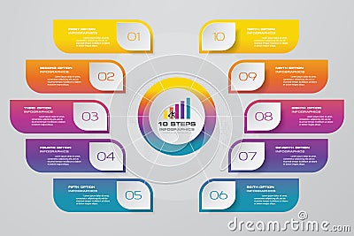 10 steps infographic element chart for data presentation. Vector Illustration