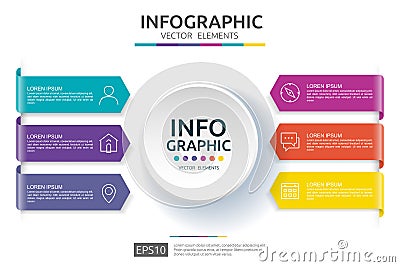 6 steps infographic. timeline design template with 3D paper label. Business concept with options. For content, diagram, flowchart, Vector Illustration