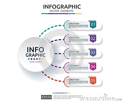 5 steps infographic. timeline design template with 3D paper label. Business concept with options. For content, diagram, flowchart, Vector Illustration