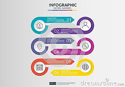 6 steps infographic. timeline design template with 3D paper label, integrated circles. Business concept with options. For content Vector Illustration