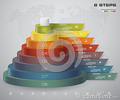 8 steps layers diagram. Simple & editable abstract design element. Vector Illustration