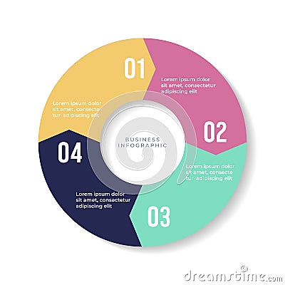 4 steps pie chart, Circle arrows infographic or Circular diagram. Vector Illustration