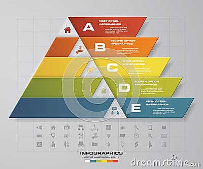 5 steps presentation char in pyramid shape. graphic or website layout. Vector Illustration