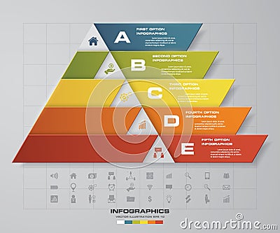 5 steps presentation char in pyramid shape. graphic or website layout. Vector. Vector Illustration