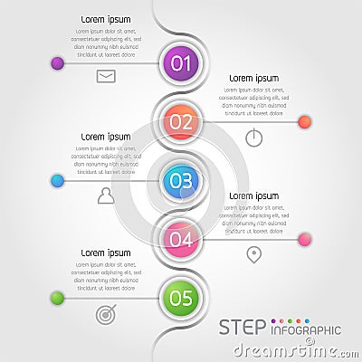 5 steps process color elements infographic vector illustration Vector Illustration