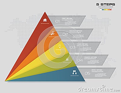 5 steps pyramid with free space for text on each level. infographics, presentations or advertising. Vector Illustration