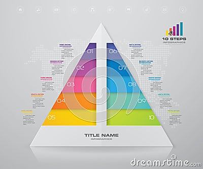 10 steps pyramid with free space for text on each level. Vector Illustration