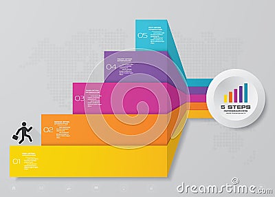 5 steps staircase chart infographic element for presentation. Vector Illustration