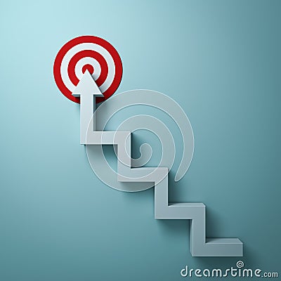 Steps or stairs arrow aiming to goal target or red dart board the business concept Stock Photo