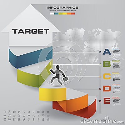 5 steps template for presentation. man walking on stairs use for Infographics design with 5 options timelines. Vector Illustration