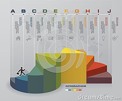 10 steps template for presentation. man walking on stairs use for Infographics design with 10 options timelines. Vector Illustration